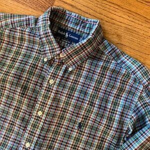 Men's Ralph Lauren Classic Red Blue Green Plaid Button-Down Shirt, Size XL